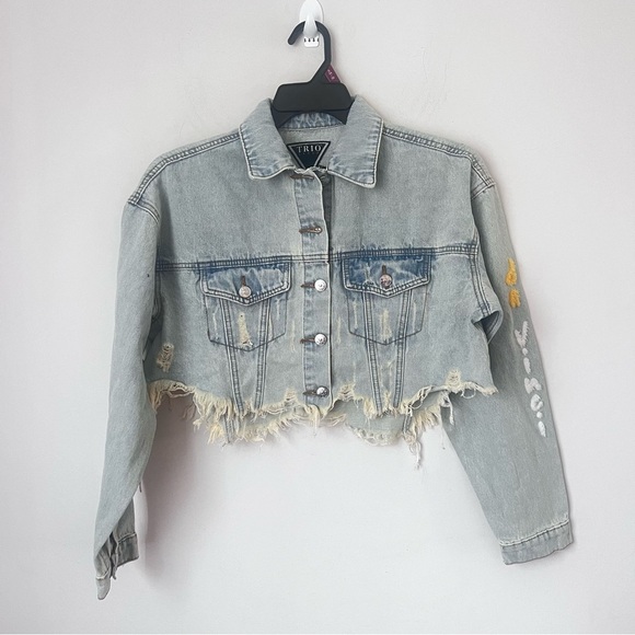 Trio Urban Women’s Mona Lisa Denim Jacket Size Small black ®️ - Picture 2 of 8